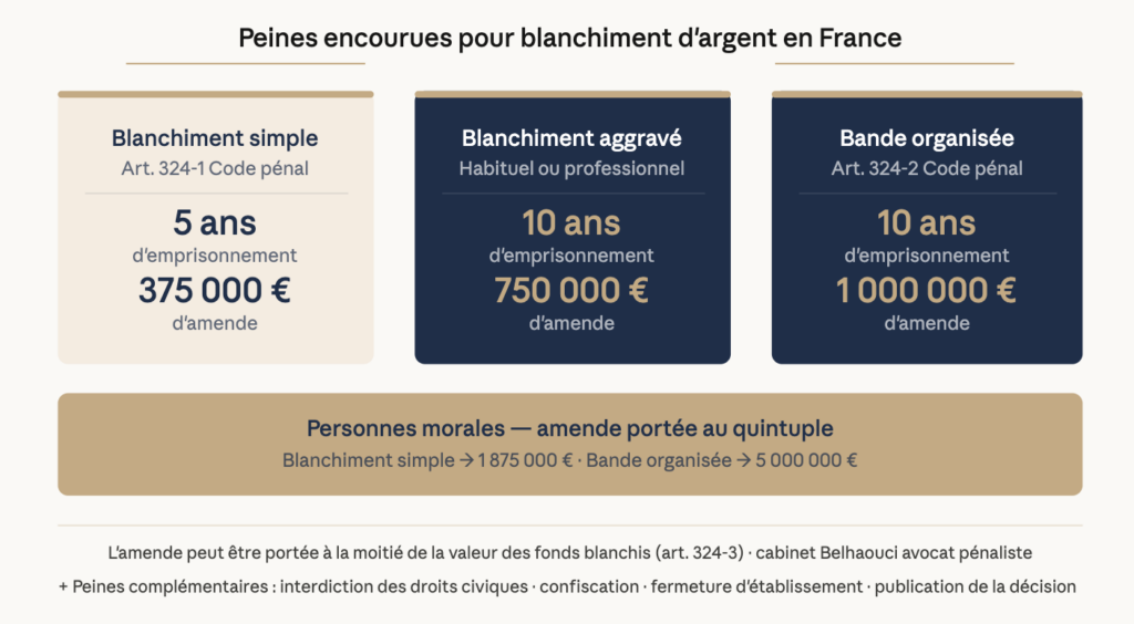 peines pour blanchiment dargent en france-blanchiment simple et aggrave-cabinet belhaouci-avocat-penaliste-marseille